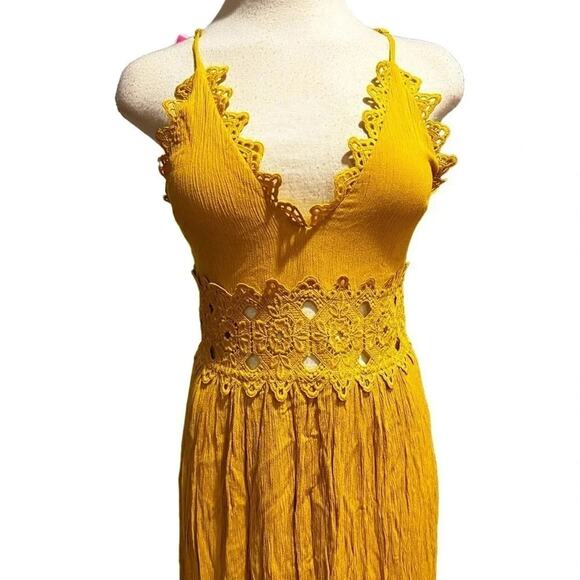 Lulu's Small This Love Mustard Yellow Lace Maxi Dress Size S - Picture 5 of 14